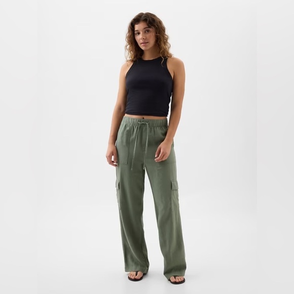 NWT! GAP Black Linen-Blend Wide-Leg Cargo Pull-On Pants - Multiple Sizes 🔹 - Picture 4 of 8